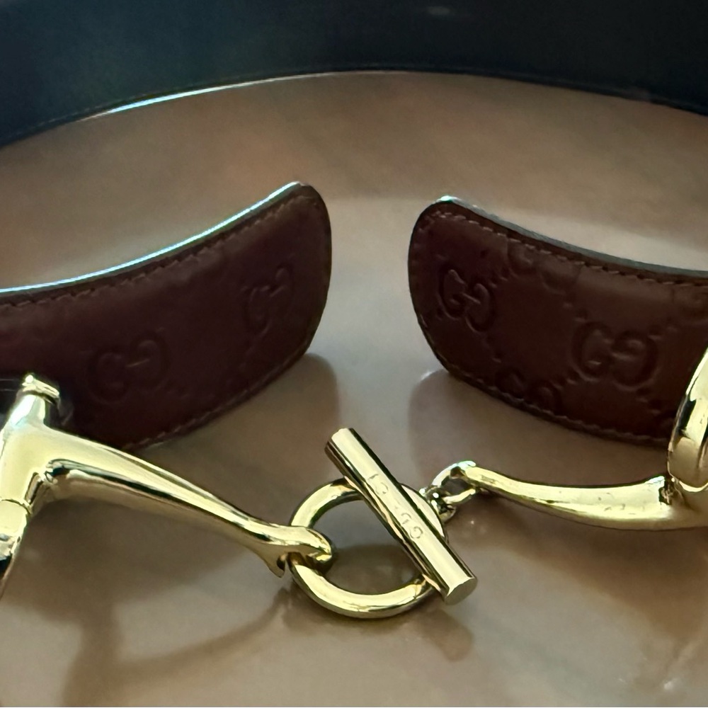 Gucci Gold and Brown Women's Belt Horsebit